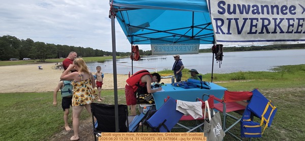 [Scotti signs in more, Andrew watches, Gretchen with boatload, 2026:06:20 13:28:14, 31.1620873, -83.5478964 --jsq for WWALS]