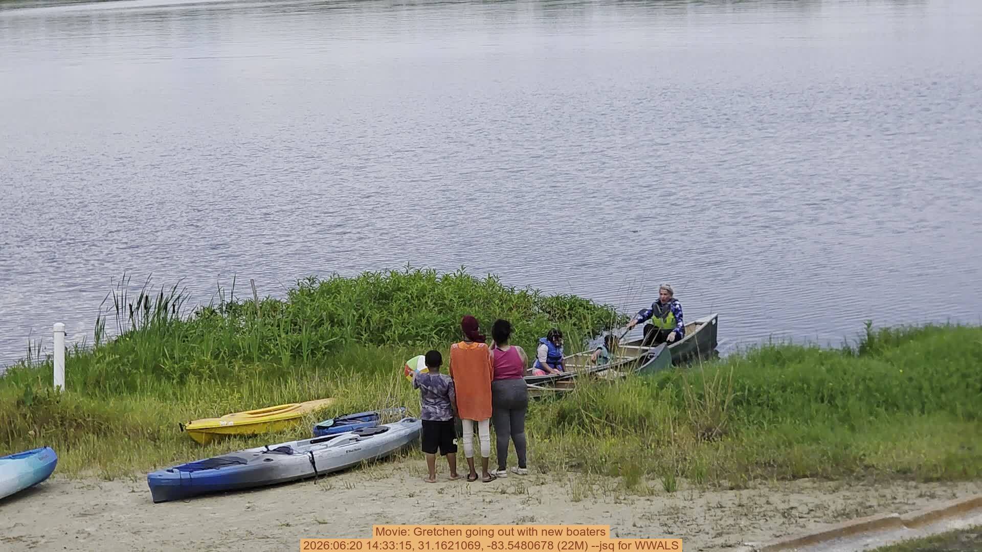 Movie: Gretchen going out with new boaters, 2026:06:20 14:33:15, 31.1621069, -83.5480678 (22M) --jsq for WWALS