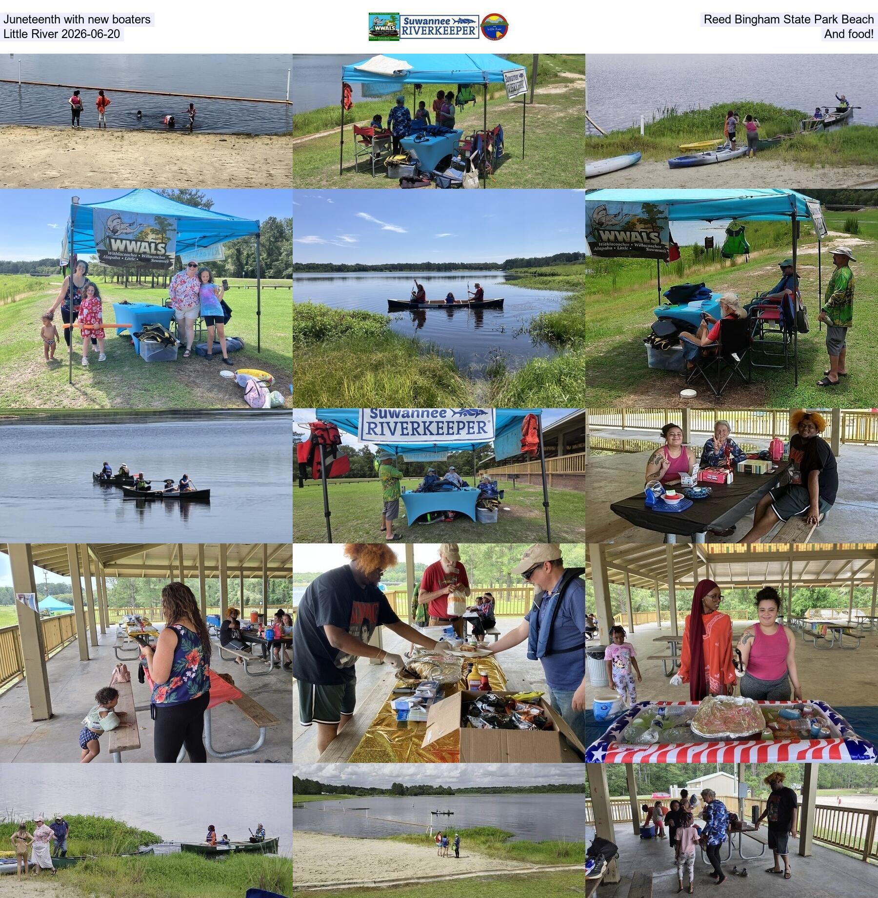 [Juneteenth with new boaters, Reed Bingham State Park Beach, Little River 2026-06-20, And food!]