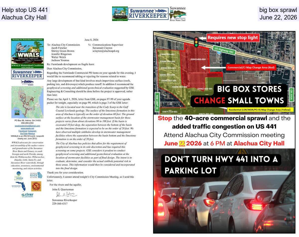 Help stop US 441 big box sprawl, Alachua City Hall, June 22, 2026
