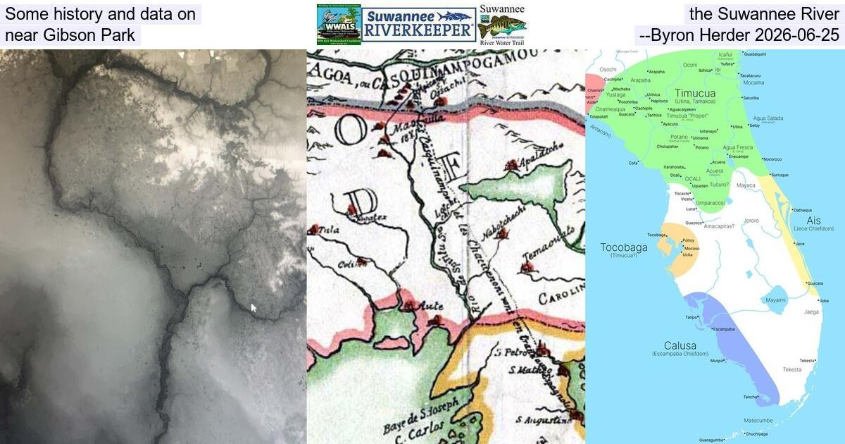 Some history and data on the Suwannee River near Gibson Park --Byron Herder 2026-06-25