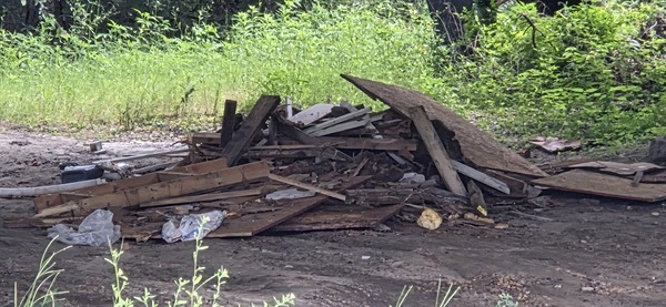 Construction debris dumped under Hagan Bridge, 2026:06:26 11:47:57, 31.0137387, -83.3012887