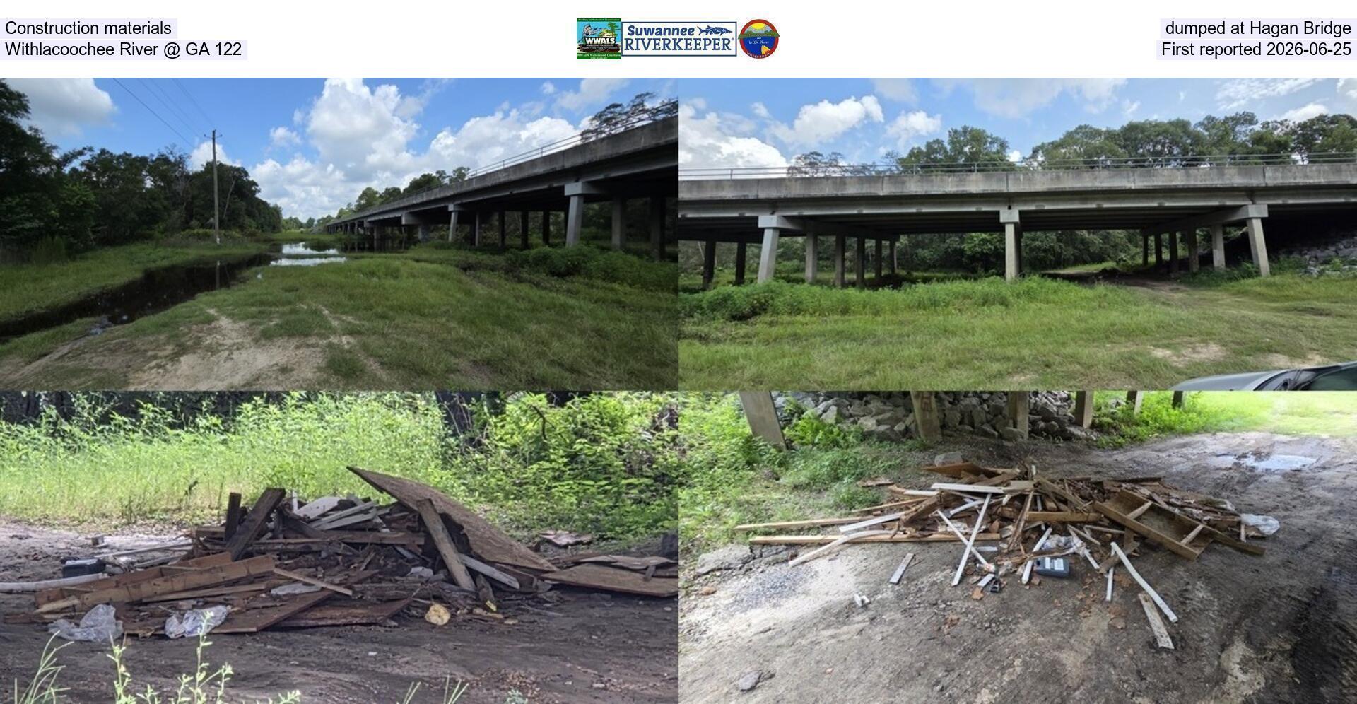 [Construction materials dumped at Hagan Bridge, Withlacoochee River @ GA 122, First reported 2026-06-25]