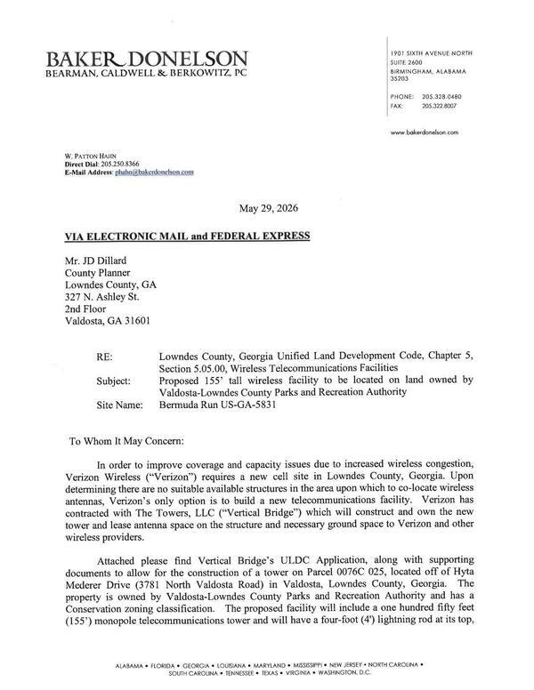 Verizon Wireless (&ldquo;Verizon&rdquo;) requires a new cell site in Lowndes County, Georgia.