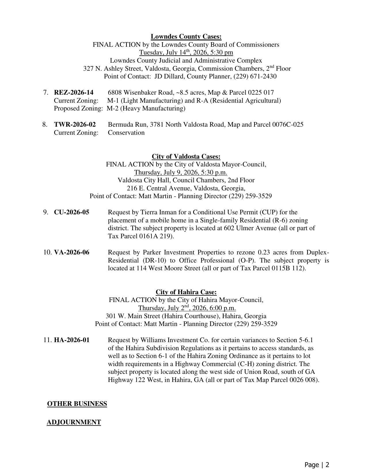 Lowndes County, Valdosta, Hahira Cases