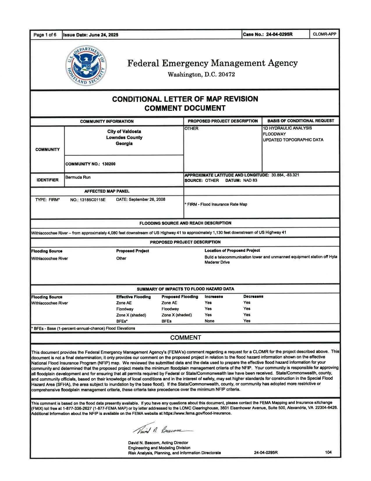FEMA CONDITIONAL LETTER OF MAP REVISION COMMENT DOCUMENT