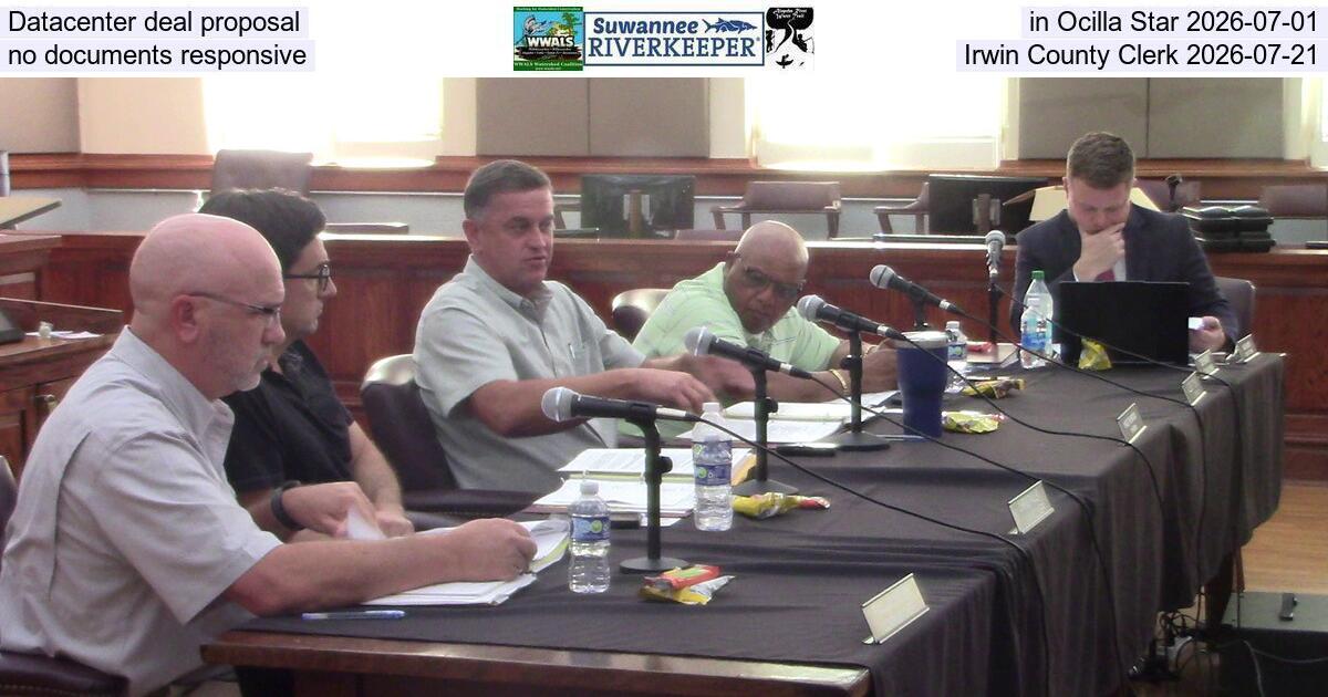 Datacenter deal proposal in Ocilla Star 2026-07-01, no documents responsive, Irwin County Clerk 2026-07-21