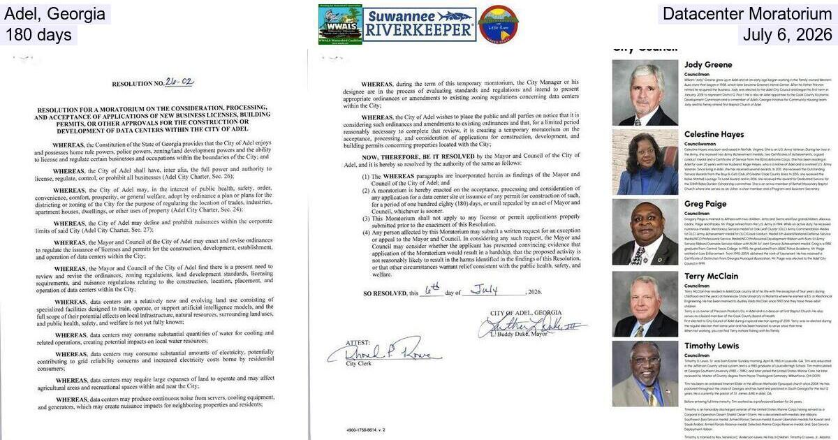 Adel, Georgia, Datacenter Moratorium, 180 days, July 6, 2026