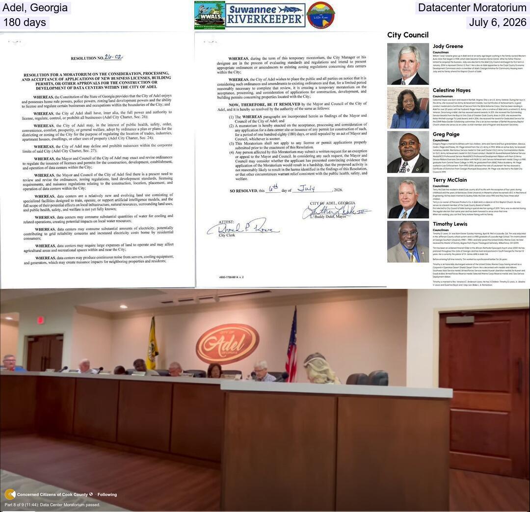 Adel, Georgia, Datacenter Moratorium, 180 days, July 6, 2026