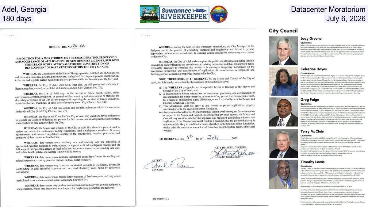 Adel, Georgia, Datacenter Moratorium, 180 days, July 6, 2026