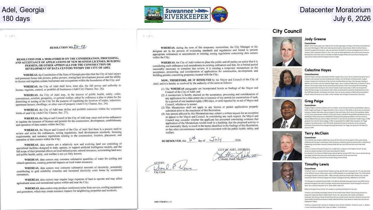 Adel, Georgia, Datacenter Moratorium, 180 days, July 6, 2026