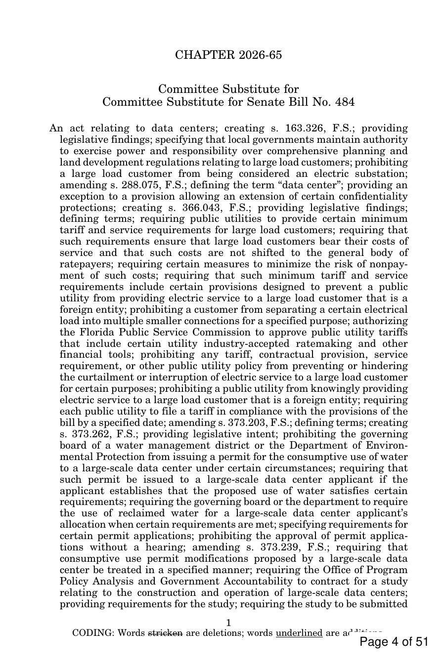 CHAPTER 2026-65 Committee Substitute for Senate Bill No. 484 An act relating to data centers; creating s. 163.326, F.S.; providing...