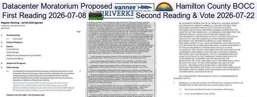 Datacenter Moratorium Proposed, Hamilton County BOCC, First Reading 2026-07-08, Second Reading & Vote 2026-07-22