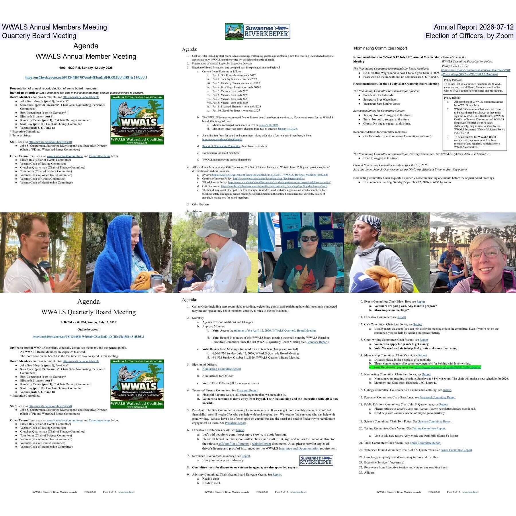 WWALS Annual Members Meeting, Annual Report 2026-07-12, Quarterly Board Meeting, Election of Officers, by Zoom