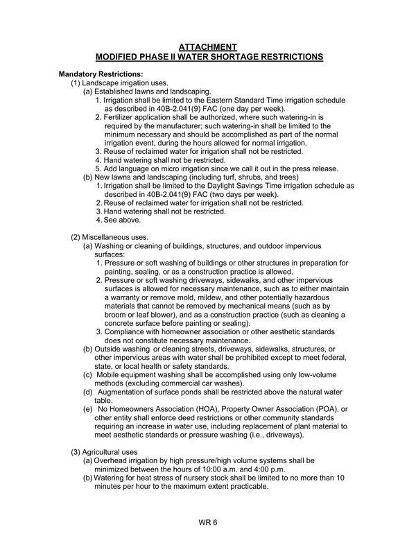 ATTACHMENT: MODIFIED PHASE II WATER SHORTAGE RESTRICTIONS, 2026-07-14 --SRWMD Board