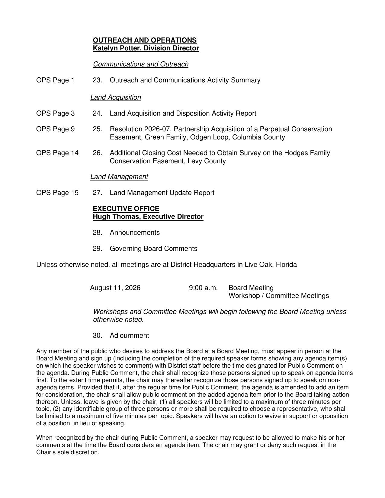 Outreach and Operations, Executive Office, 2026-07-14 --SRWMD Board