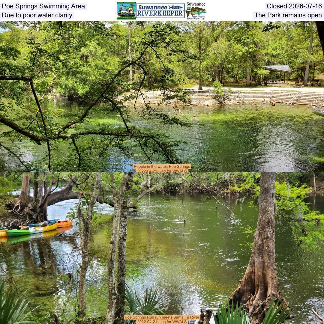 Poe Springs Swimming Area Closed 2026-07-16, Due to poor water clarity, The Park remains open