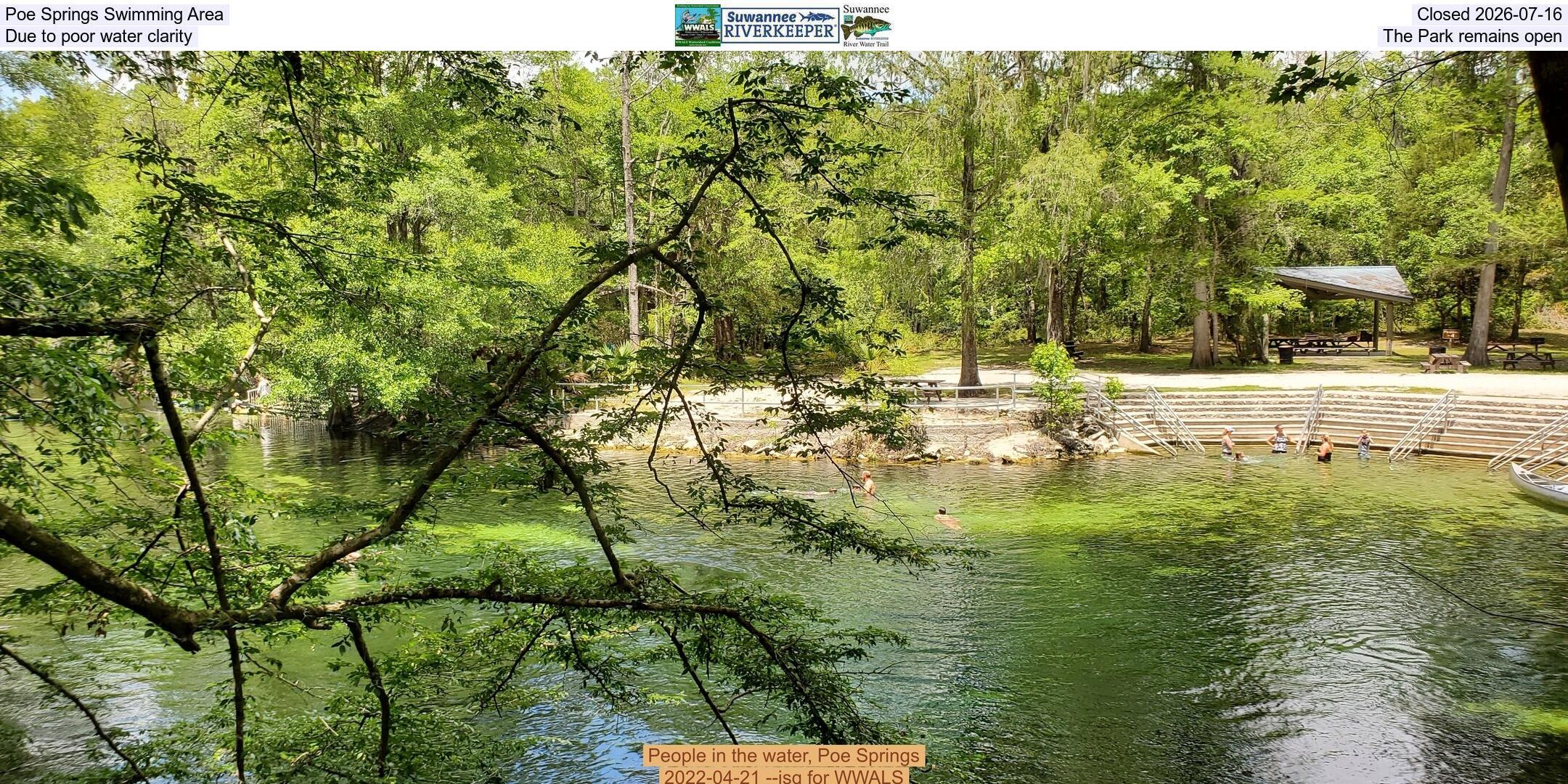 Poe Springs Swimming Area Closed 2026-07-16, Due to poor water clarity, The Park remains open