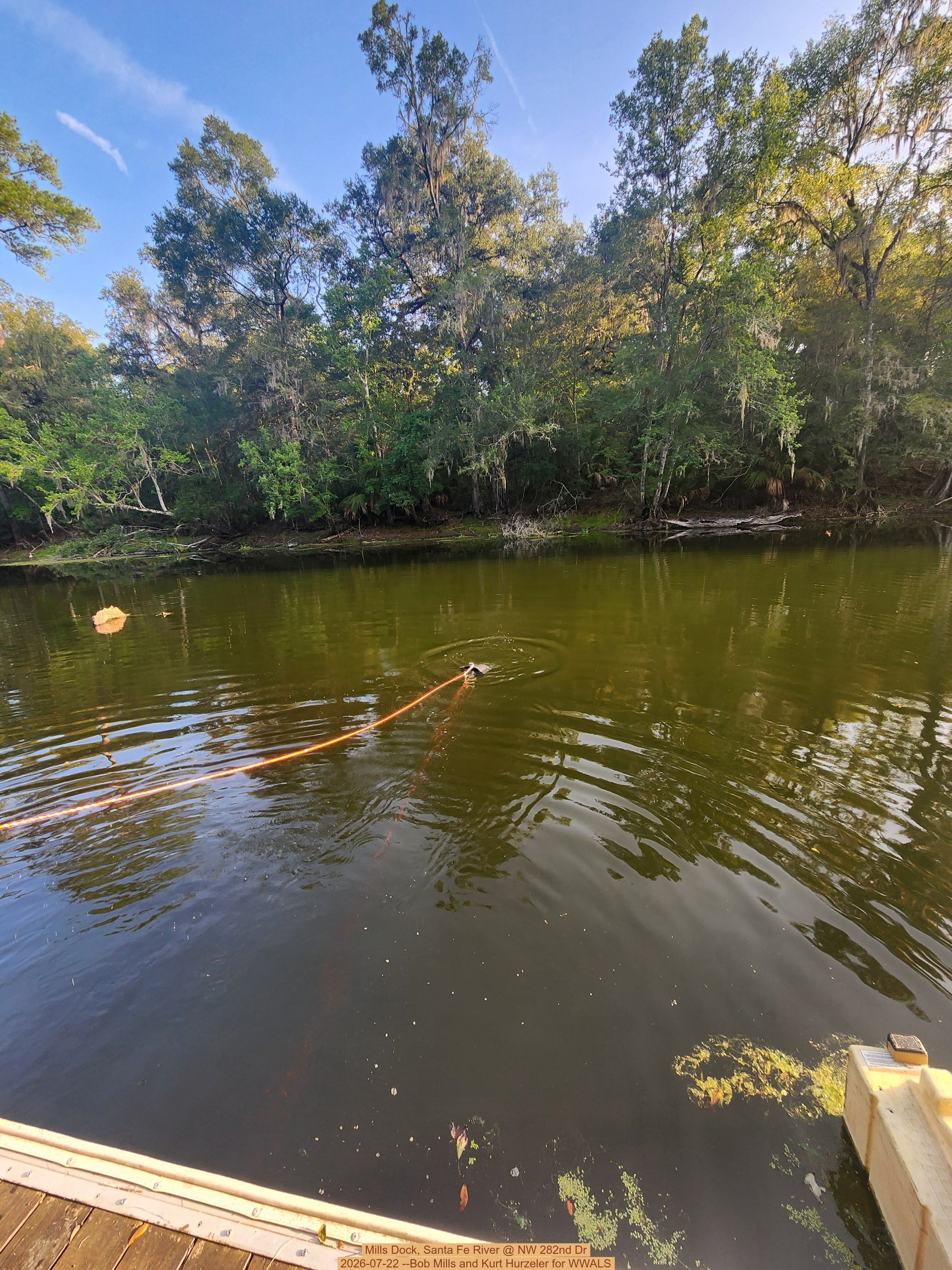 Mills Dock, Santa Fe River @ NW 282nd Dr 2026-07-22 --Bob Mills and Kurt Hurzeler for WWALS