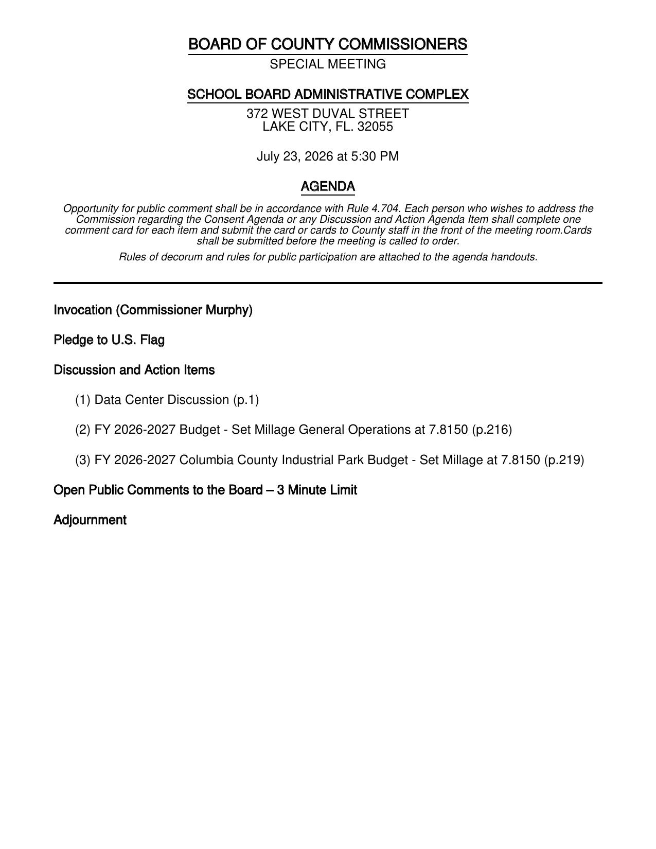 Agenda: (1) Data Center Discussion (p.1)
