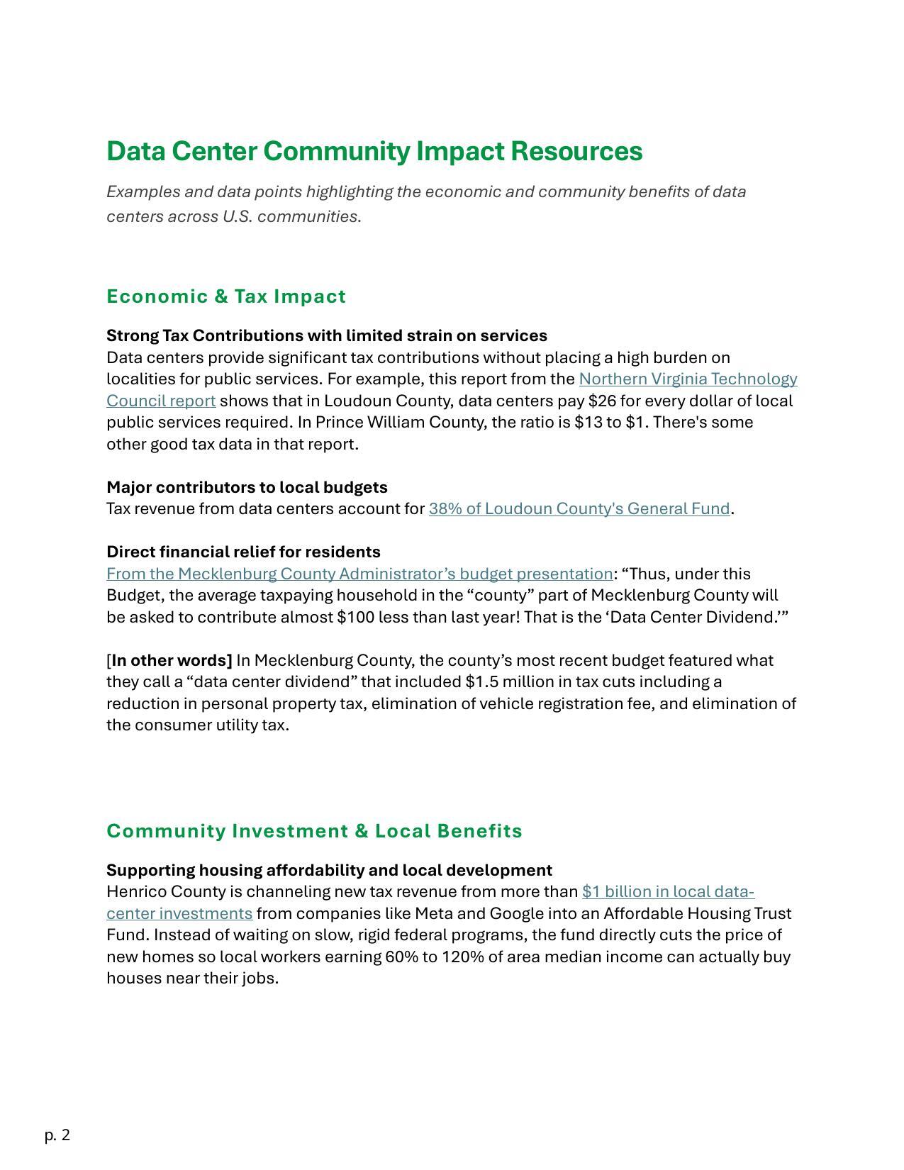 Data Center Community Impact Resources
