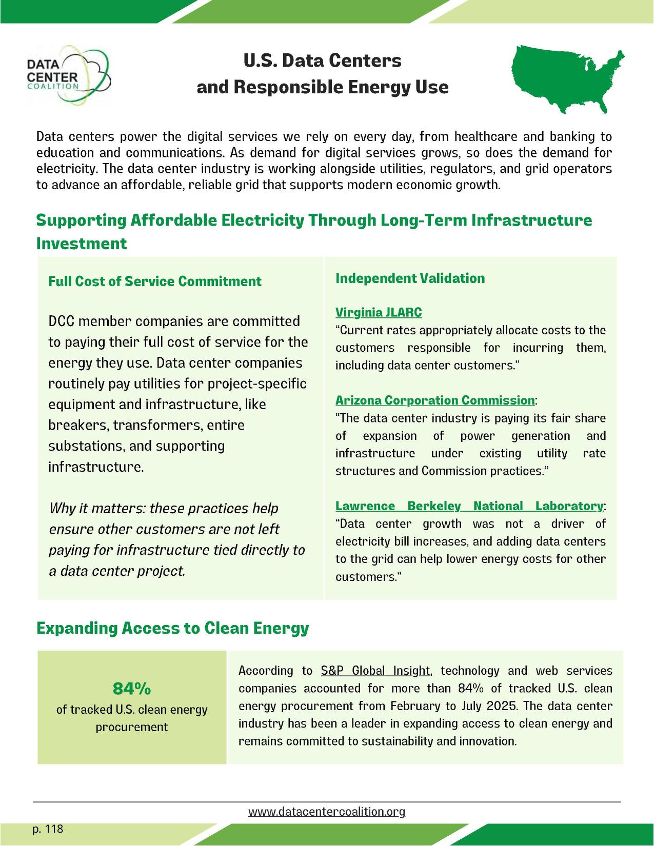 U.S. Data Centers and Responsible Energy Use --Data Center Coalition