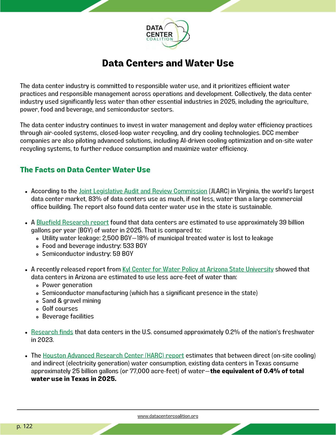 Data Centers and Water Use --Data Center Coalition