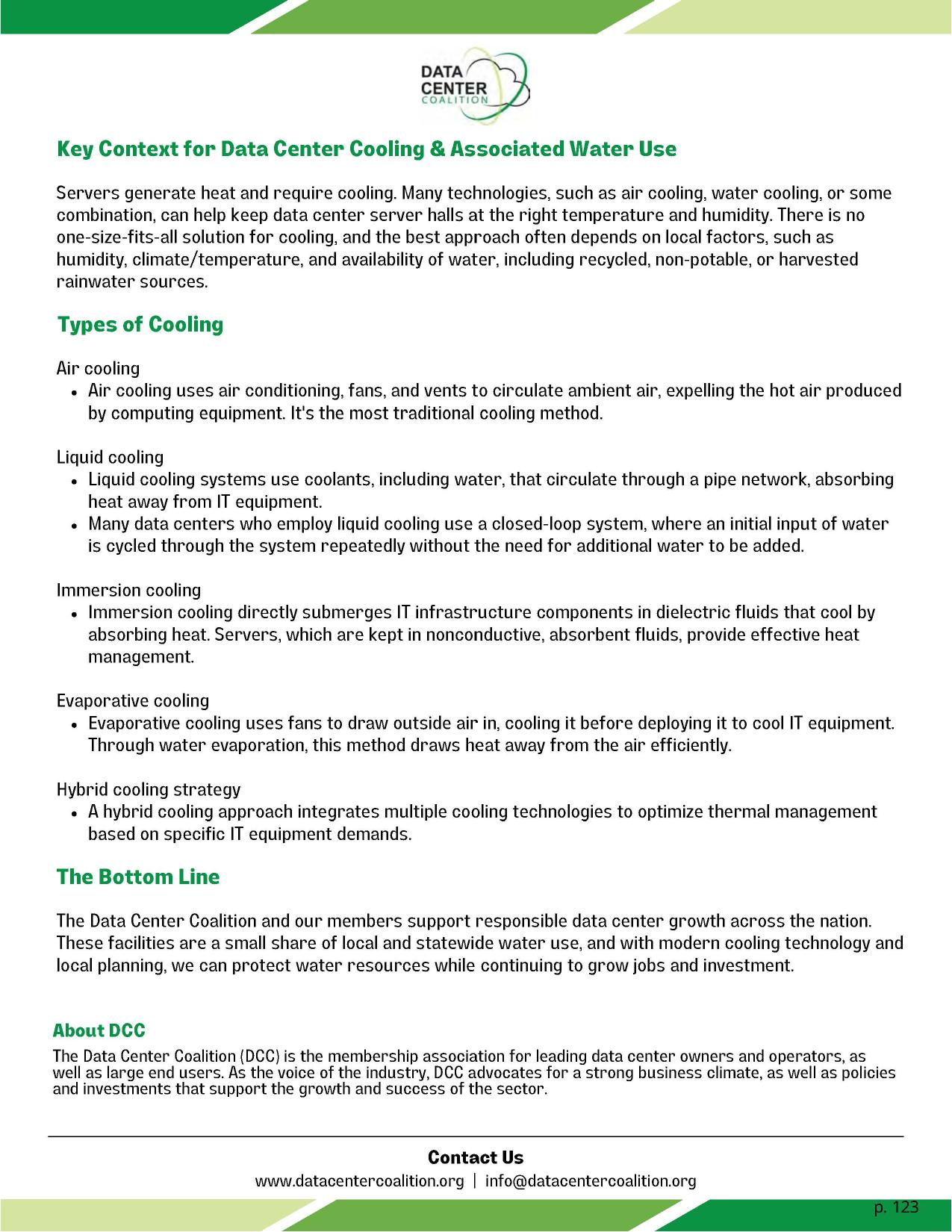 Key Context for Data Center Cooling & Associated Water Use --Data Center Coalition