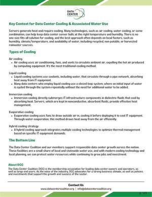 [Key Context for Data Center Cooling & Associated Water Use --Data Center Coalition]