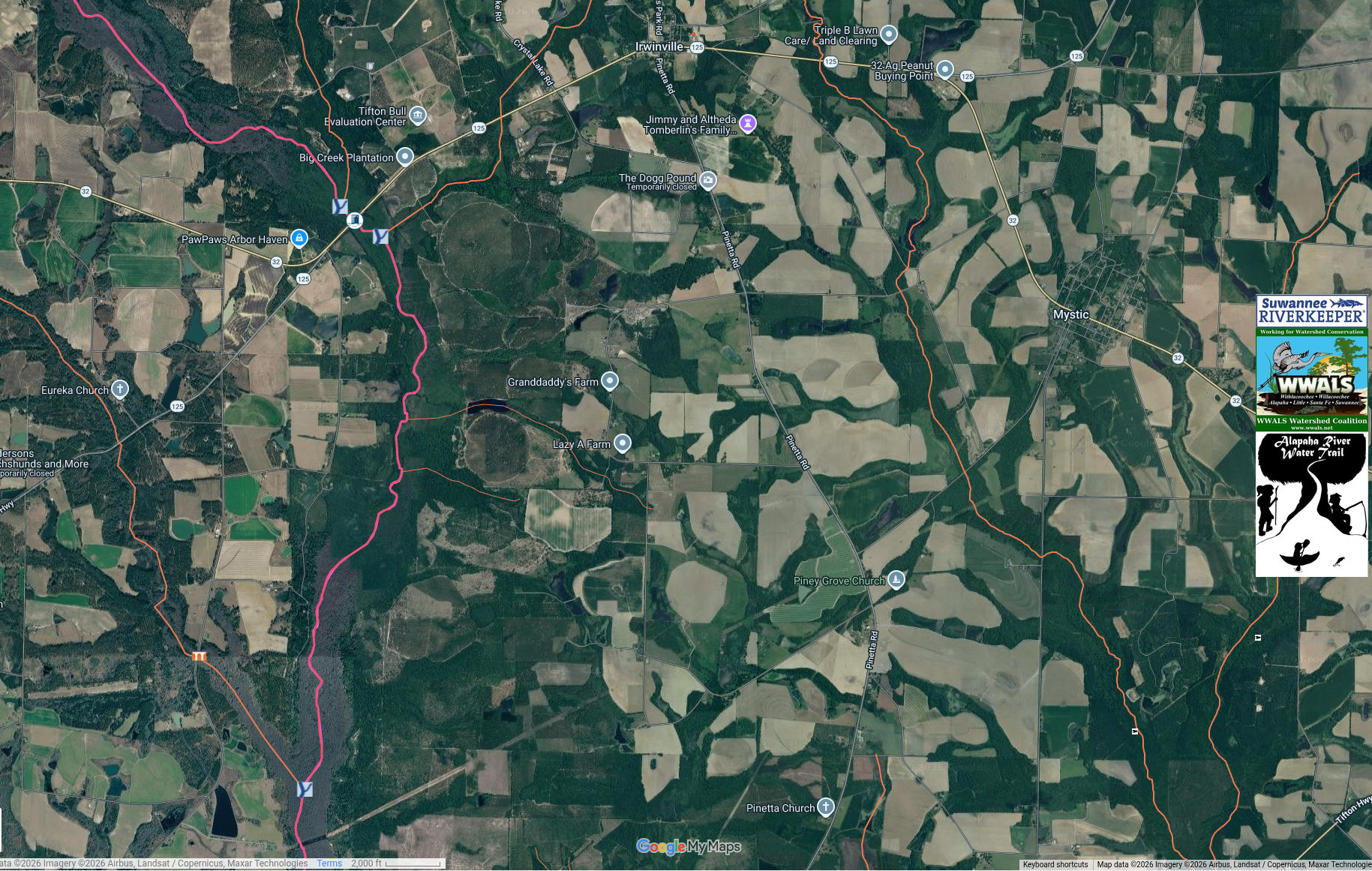 Map: Irwinville Community Center Project Arrowhead Site Alapaha River 2026-07-27 --WWALS ARWT