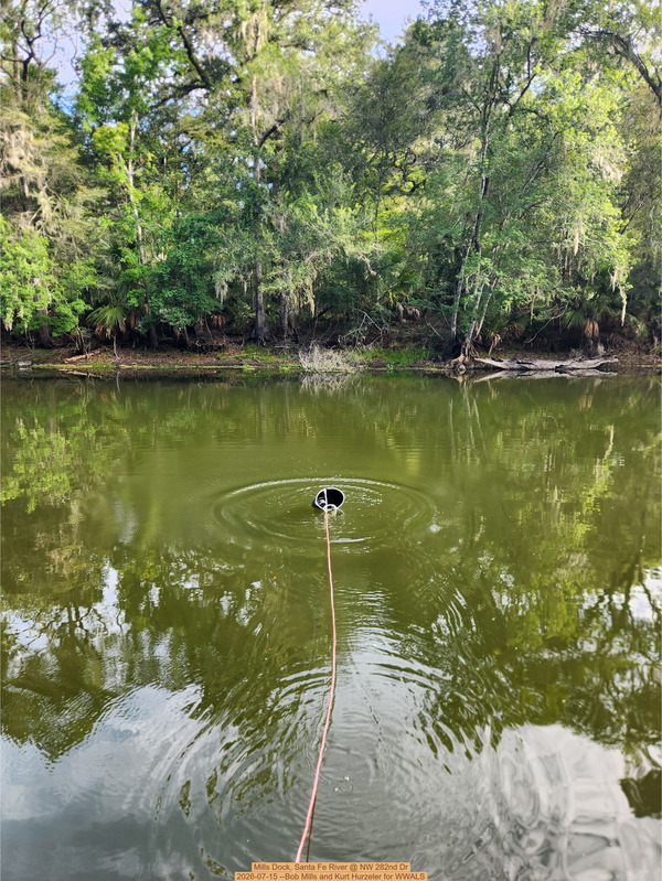 [Mills Dock, Santa Fe River @ NW 282nd Dr 2026-07-15 --Bob Mills and Kurt Hurzeler for WWALS]