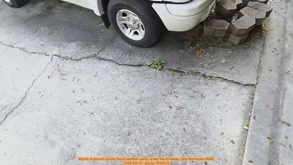 Movie: A ground survey found another cavity under the driveway near the house (80M), 2026-08-12 --jsq for WWALS
