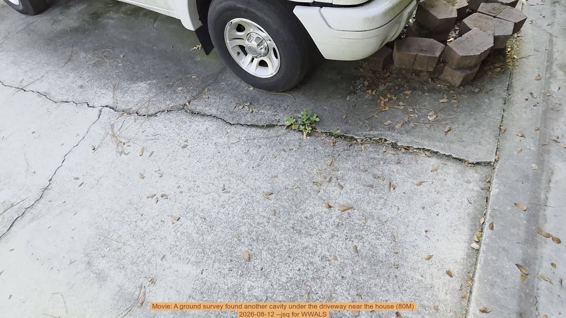 Movie: A ground survey found another cavity under the driveway near the house (80M), 2026-08-12 --jsq for WWALS
