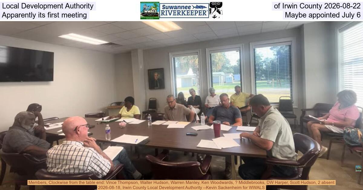 Local Development Authority of Irwin County 2026-08-22, Apparently its first meeting, Maybe appointed July 6