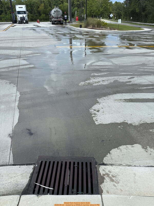 [Diesel from truck to storm drain, 2026-08-22 --texted by a WWALS member about 4 PM]