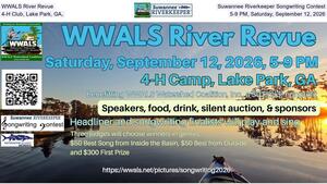 [WWALS River Revue, Suwannee Riverkeeper Songwriting Contest, 4-H Club, Lake Park, GA, 5-9 PM, Saturday, September 12, 2026]