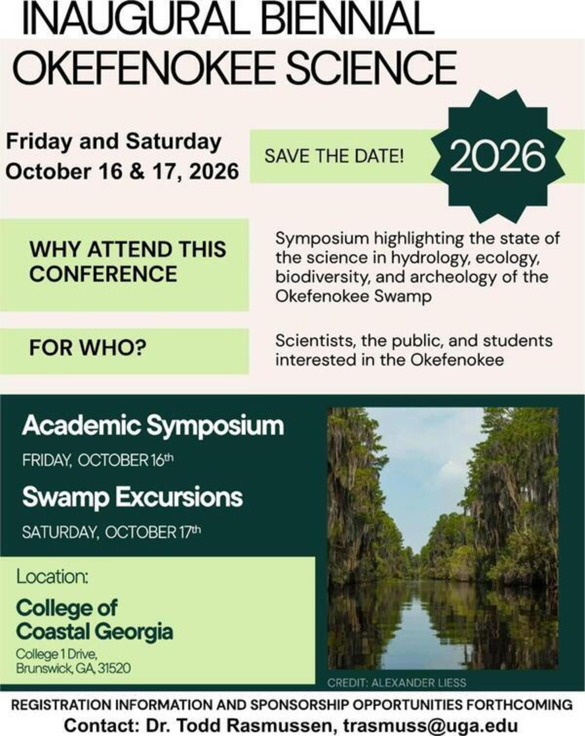 [Okefenokee Science Conference, October 16 & 17 2026, Brunswick, GA]