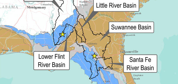 Map: Floridan Aquifer and Suwannee Basin