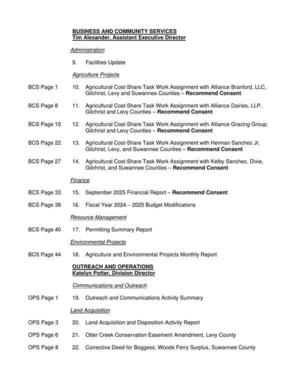 [Agriculture, FInance, Resource Management, Environmental, Communications and Outreach, Land Acquisition]