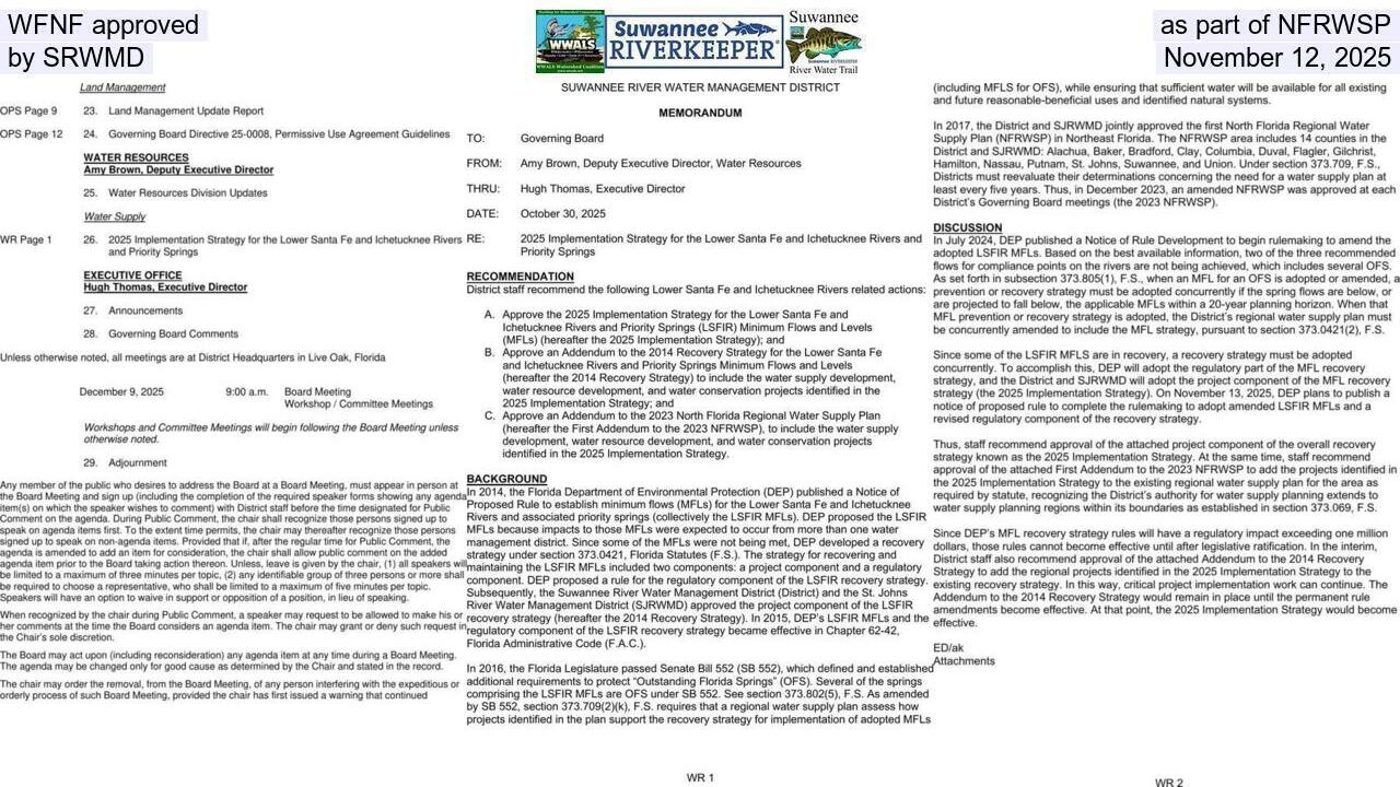 WFNF approved as part of NFRWSP by SRWMD, November 12, 2025