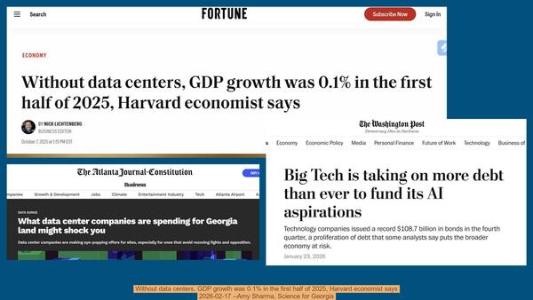Without data centers, GDP growth was 0.1% in the first half of 2025, Harvard economist says, 2026-02-17 --Amy Sharma, Science for Georgia