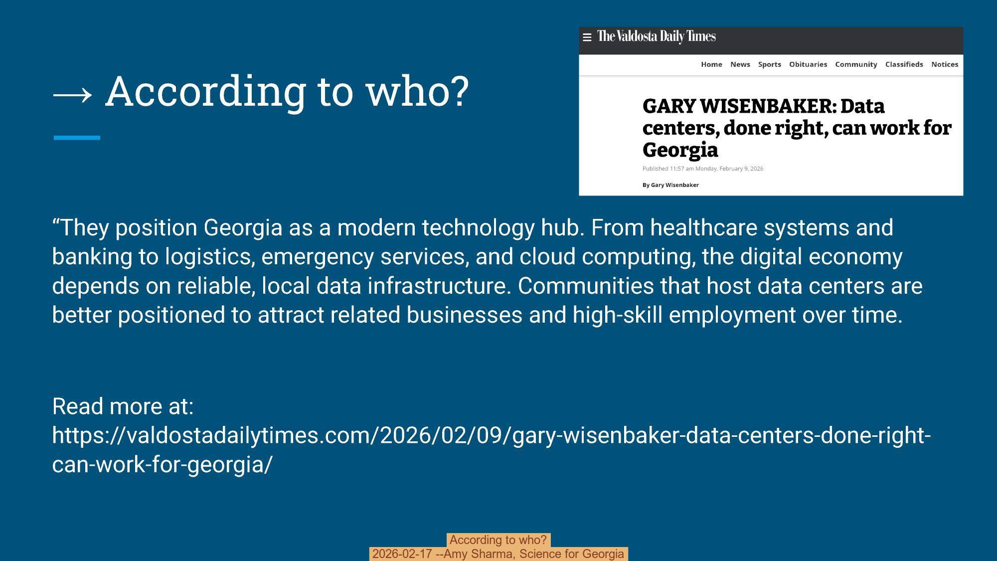 According to who?, 2026-02-17 --Amy Sharma, Science for Georgia