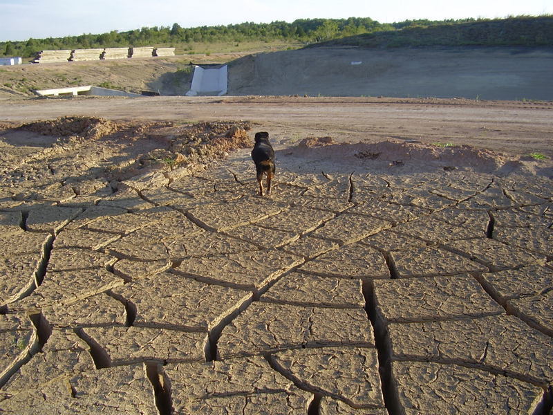 Cracked dirt and SH 130 construction