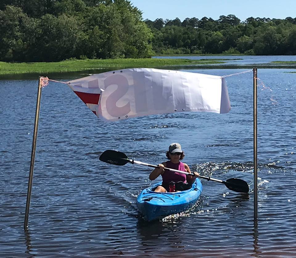 Solo female kayak, blue (BW)