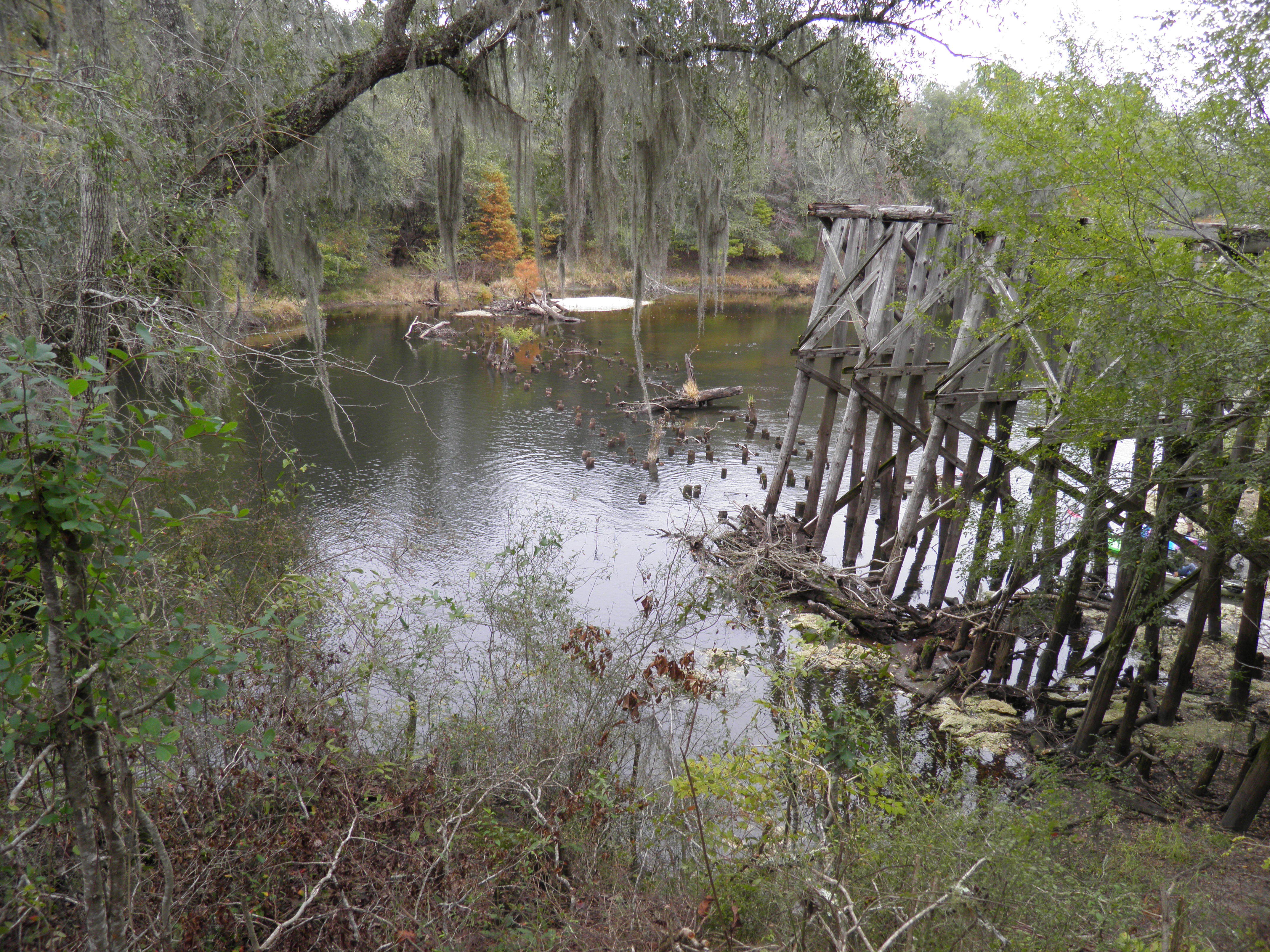 Behind the trestle boats