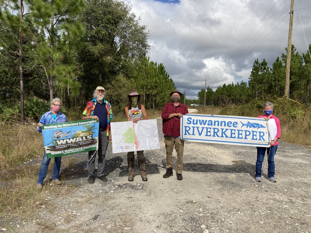 Banners and map at the mine site entrance