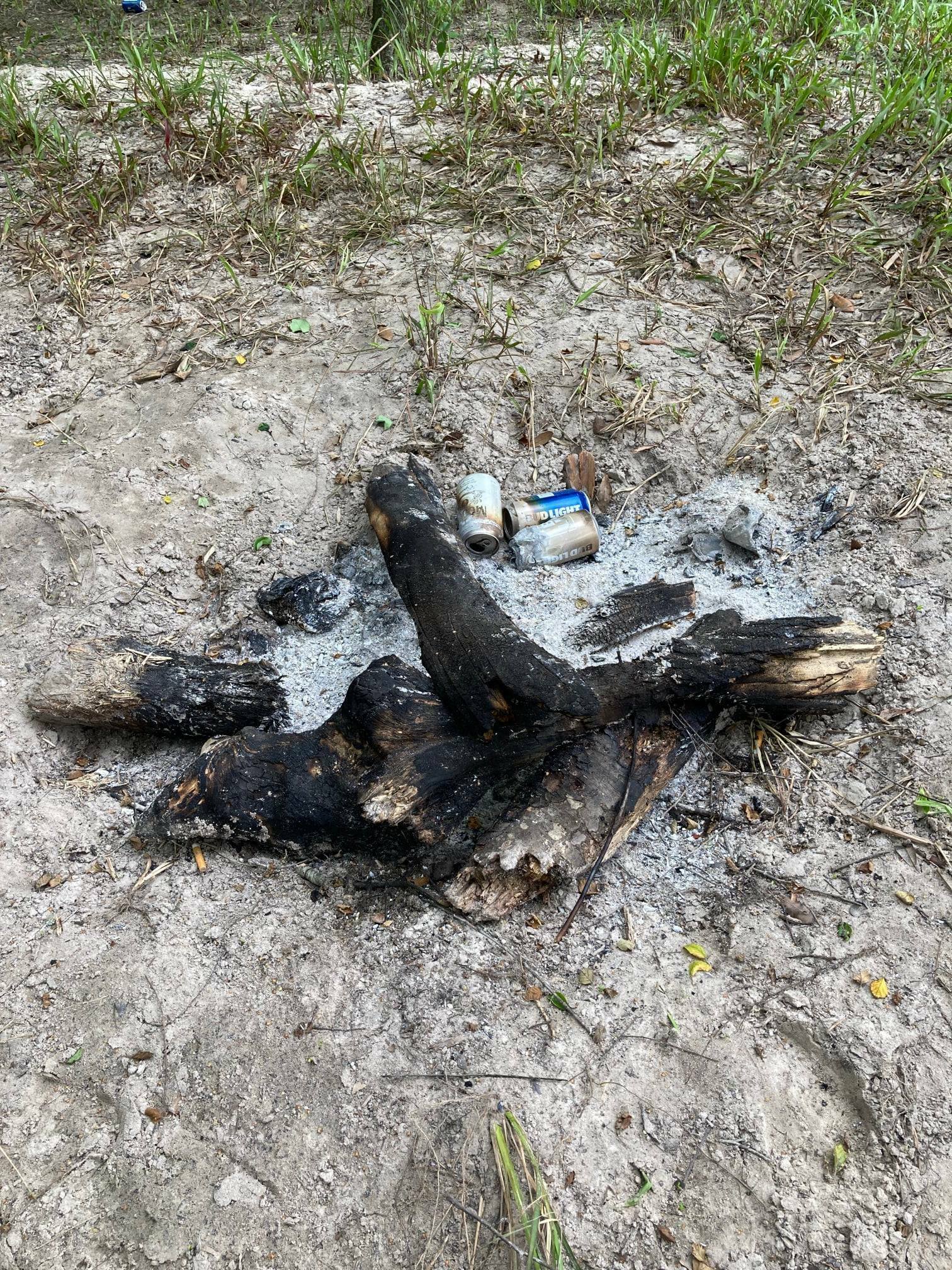 Campers burned their cans. Oh wait, cans don't burn.