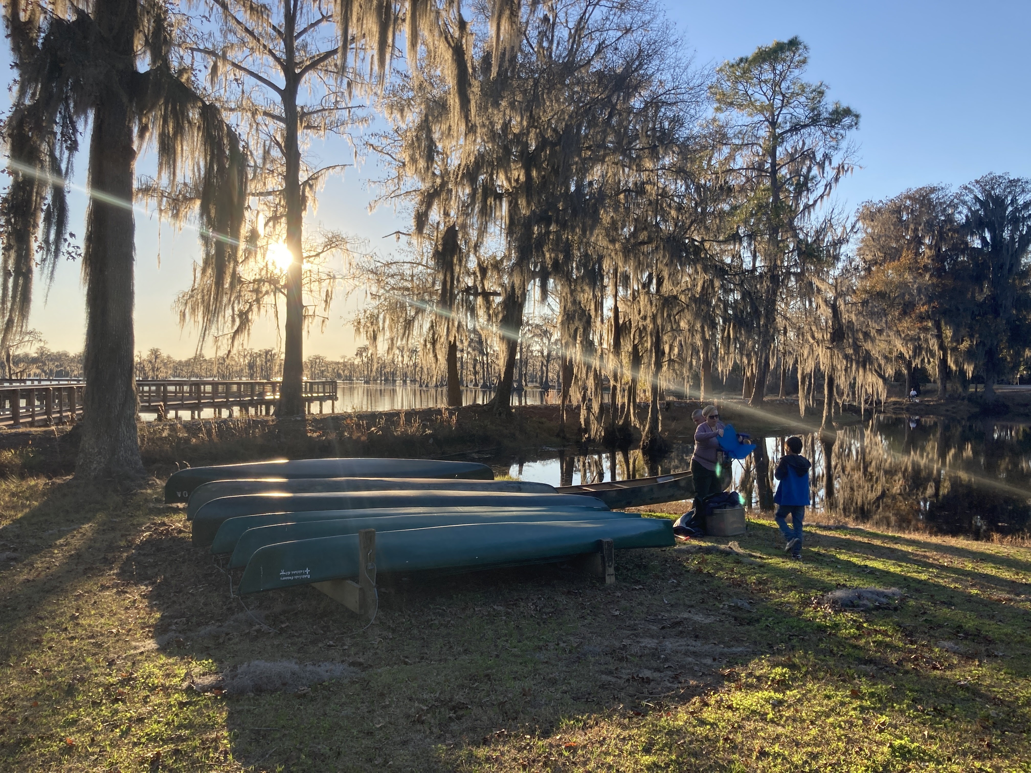 Paddlers preparing a canoe