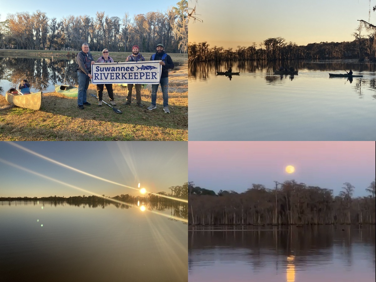 Banners, paddlers, sunset, moonrise, Banks Lake, 2023-01-06