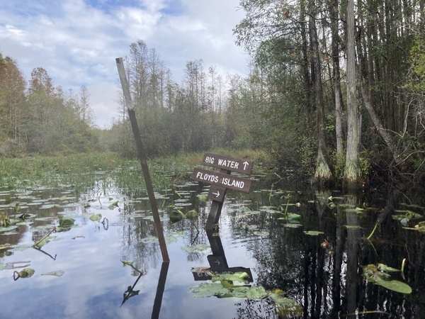 [Big Water Floyds Island sign again --Gretchen Quarterman, 2024:11:11 09:53:35, 30.8754694, -82.3025361]